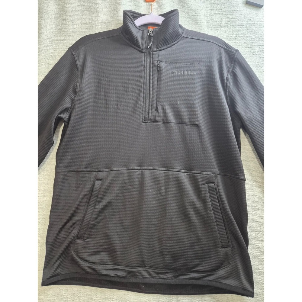 Merrell Jacket Mens Small Black Textured Fleece Lined Stretch Logo Quarter Zip